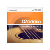 Struny kovové pro akustickou kytaru D'Addario  EJ15 Phosphor Bronze Extra Light 10/47