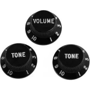 Fender Knobs Set, Volume+2x Tone, Strat, Black