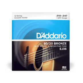 Struny kovové pro 12strunnou kytaru D'Addario  EJ36 Bronze Light - 10/47