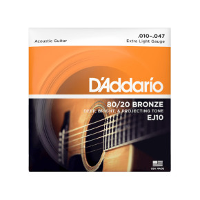 Struny kovové pro akustickou kytaru D'Addario  EJ10 80/20 Bronze Extra Light .010 - .047