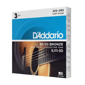 Struny kovové pro akustickou kytaru D'Addario  EJ11-3D 80/20 Bronze Light 12/53